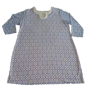 Lulu B Shift Dress Womens XL Blue White Geometric Print Key Hole Neck Midi UPF50